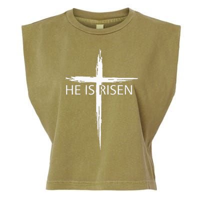 He Is Risen Pocket Christian Easter Jesus Religious Cross Garment-Dyed Women's Muscle Tee