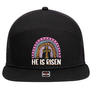 He Is Risen Leopard Rainbow Christian Jesus Happy Easter Day 7 Panel Mesh Trucker Snapback Hat