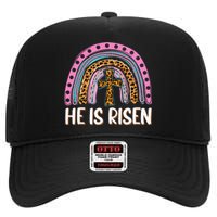 He Is Risen Leopard Rainbow Christian Jesus Happy Easter Day High Crown Mesh Back Trucker Hat