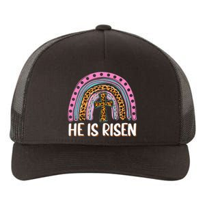 He Is Risen Leopard Rainbow Christian Jesus Happy Easter Day Yupoong Adult 5-Panel Trucker Hat