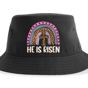 He Is Risen Leopard Rainbow Christian Jesus Happy Easter Day Sustainable Bucket Hat