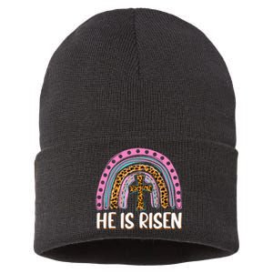 He Is Risen Leopard Rainbow Christian Jesus Happy Easter Day Sustainable Knit Beanie