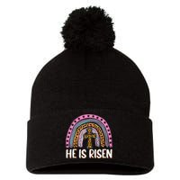 He Is Risen Leopard Rainbow Christian Jesus Happy Easter Day Pom Pom 12in Knit Beanie