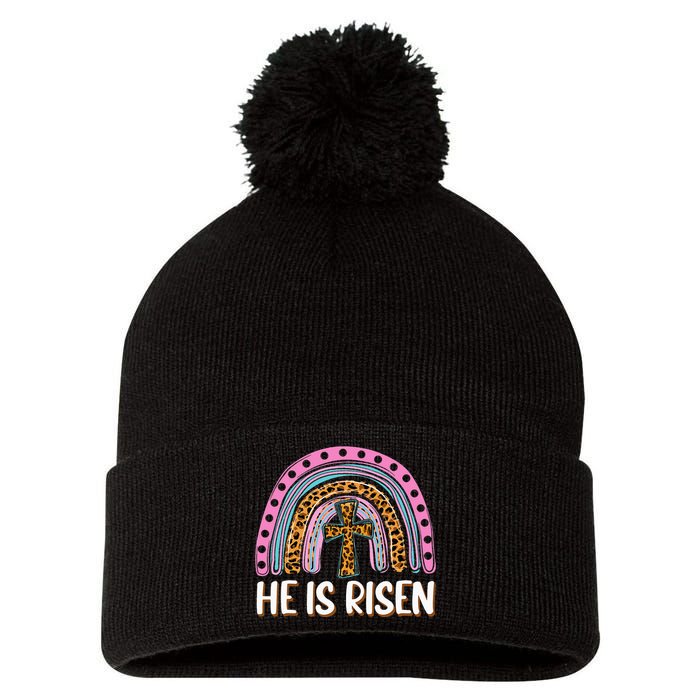 He Is Risen Leopard Rainbow Christian Jesus Happy Easter Day Pom Pom 12in Knit Beanie