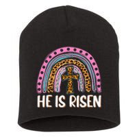 He Is Risen Leopard Rainbow Christian Jesus Happy Easter Day Short Acrylic Beanie