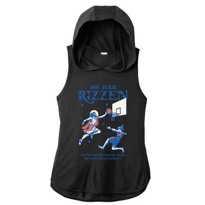 He Is Rizzin Funny Easter Day Jesus Playing Basketball Ladies PosiCharge Tri-Blend Wicking Draft Hoodie Tank