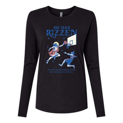 He Is Rizzin Funny Easter Day Jesus Playing Basketball Womens Cotton Relaxed Long Sleeve T-Shirt