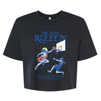 He Is Rizzin Funny Easter Day Jesus Playing Basketball Bella+Canvas Jersey Crop Tee