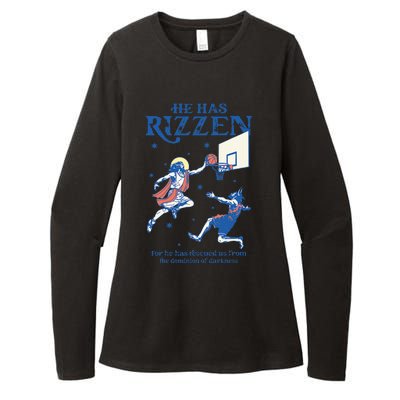 He Is Rizzin Funny Easter Day Jesus Playing Basketball Womens CVC Long Sleeve Shirt