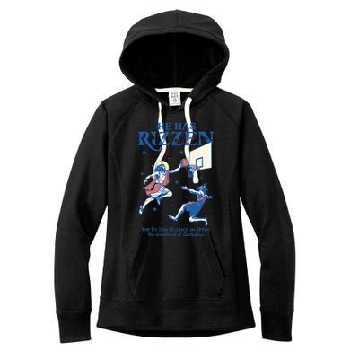 He Is Rizzin Funny Easter Day Jesus Playing Basketball Women's Fleece Hoodie