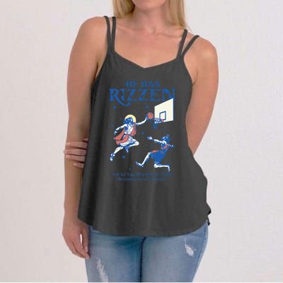 He Is Rizzin Funny Easter Day Jesus Playing Basketball Women's Strappy Tank