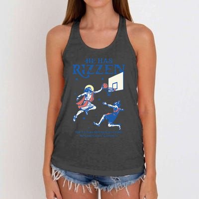 He Is Rizzin Funny Easter Day Jesus Playing Basketball Women's Knotted Racerback Tank