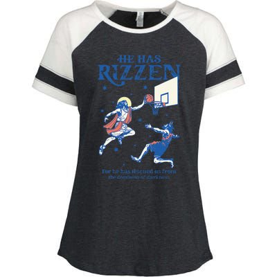 He Is Rizzin Funny Easter Day Jesus Playing Basketball Enza Ladies Jersey Colorblock Tee