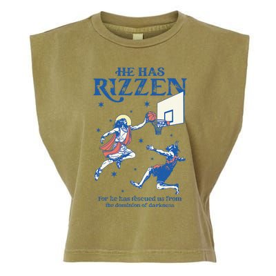 He Is Rizzin Funny Easter Day Jesus Playing Basketball Garment-Dyed Women's Muscle Tee