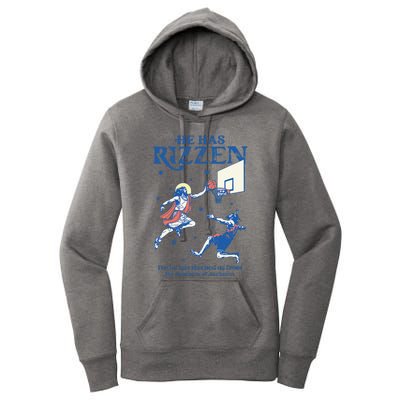 He Is Rizzin Funny Easter Day Jesus Playing Basketball Women's Pullover Hoodie