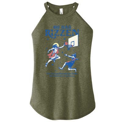 He Is Rizzin Funny Easter Day Jesus Playing Basketball Women's Perfect Tri Rocker Tank