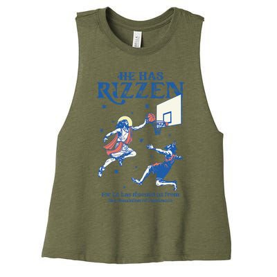 He Is Rizzin Funny Easter Day Jesus Playing Basketball Women's Racerback Cropped Tank