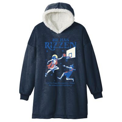 He Is Rizzin Funny Easter Day Jesus Playing Basketball Hooded Wearable Blanket