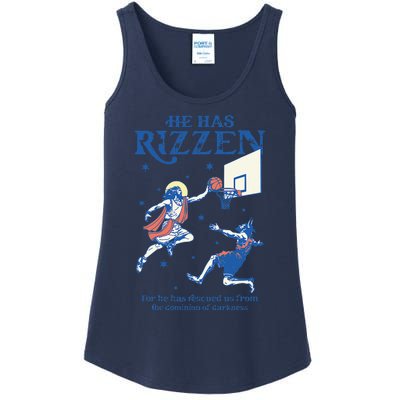 He Is Rizzin Funny Easter Day Jesus Playing Basketball Ladies Essential Tank