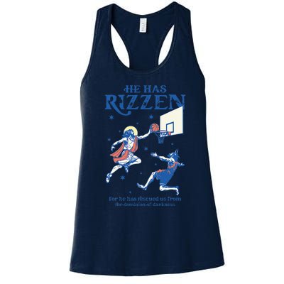 He Is Rizzin Funny Easter Day Jesus Playing Basketball Women's Racerback Tank