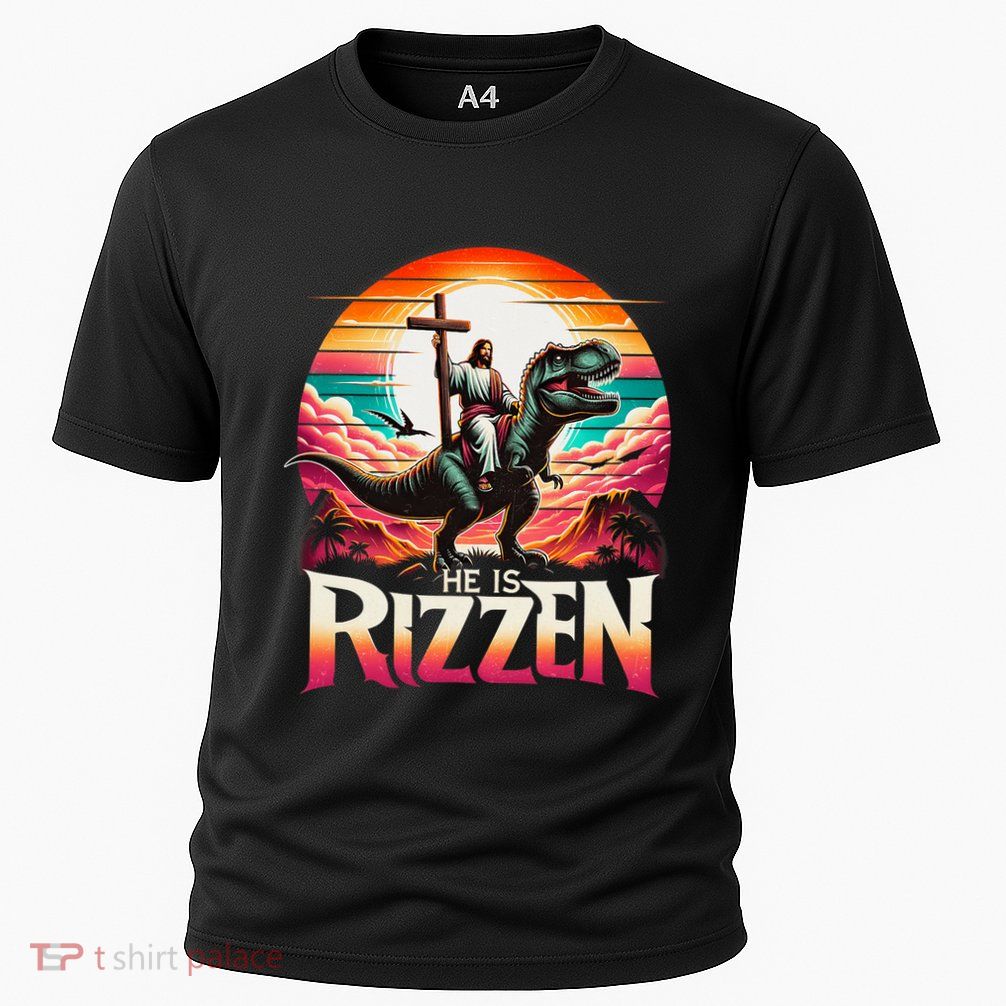 He Is Rizzen Jesus Has Rizzen Retro Christian Dinosaur Performance Shirt