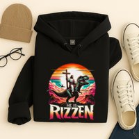 He Is Rizzen Jesus Has Rizzen Retro Christian Dinosaur Hoodie