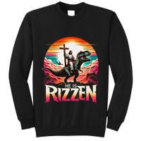 He Is Rizzen Jesus Has Rizzen Retro Christian Dinosaur Sweatshirt