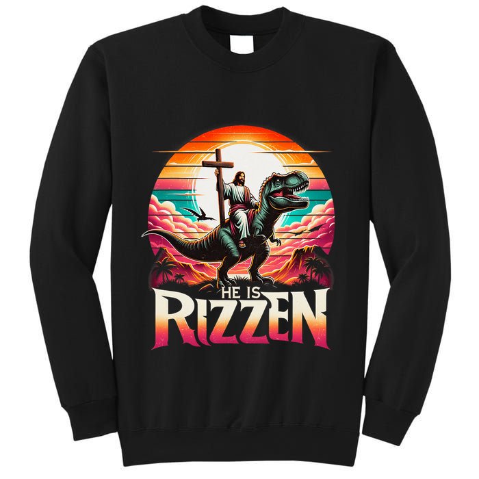 He Is Rizzen Jesus Has Rizzen Retro Christian Dinosaur Sweatshirt
