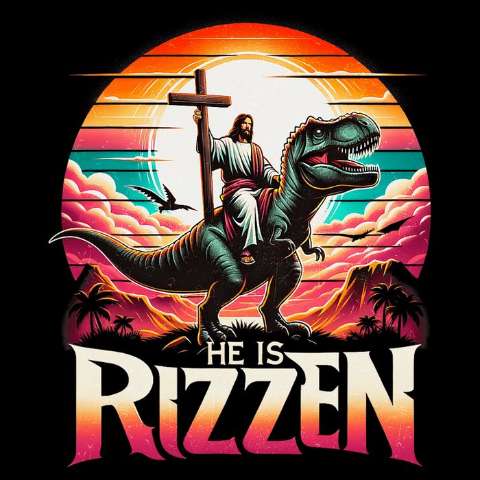 He Is Rizzen Jesus Has Rizzen Retro Christian Dinosaur Sweatshirt