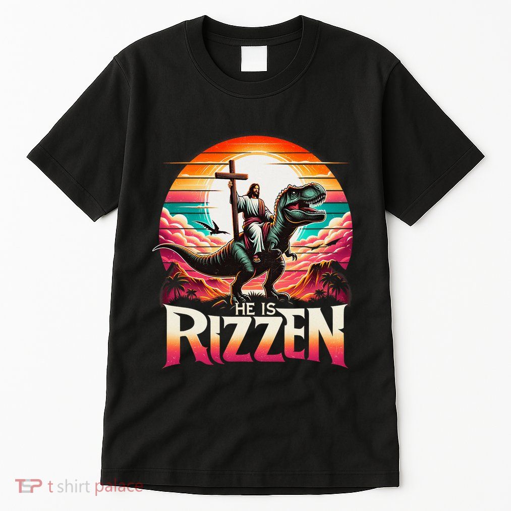 He Is Rizzen Jesus Has Rizzen Retro Christian Dinosaur Tall T-Shirt