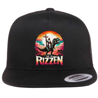 He Is Rizzen Jesus Has Rizzen Retro Christian Dinosaur Flatbill Hat