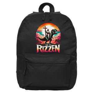 He Is Rizzen Jesus Has Rizzen Retro Christian Dinosaur 16 in Basic Backpack