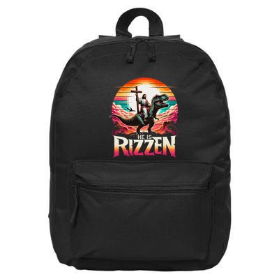 He Is Rizzen Jesus Has Rizzen Retro Christian Dinosaur 16 in Basic Backpack