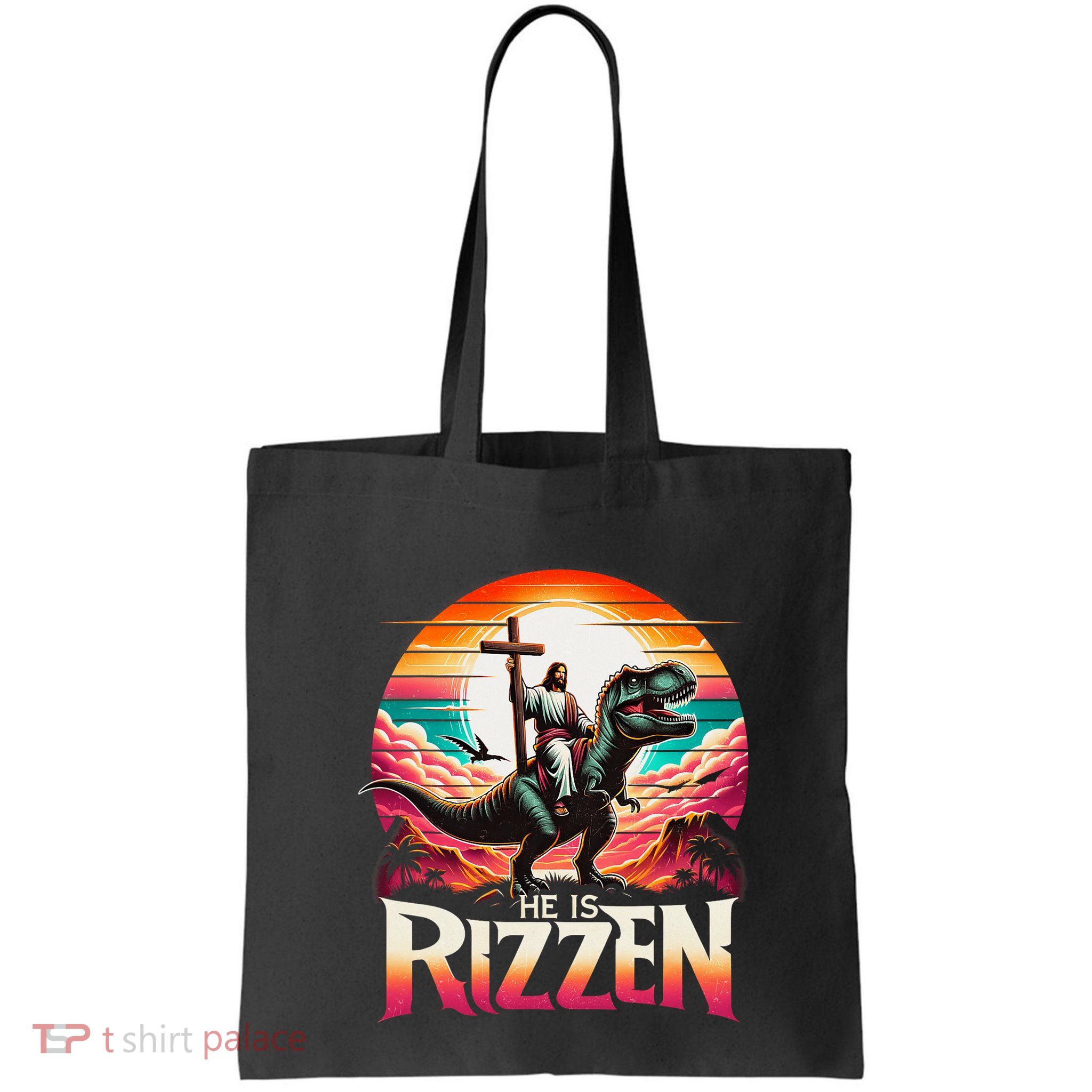He Is Rizzen Jesus Has Rizzen Retro Christian Dinosaur Bag
