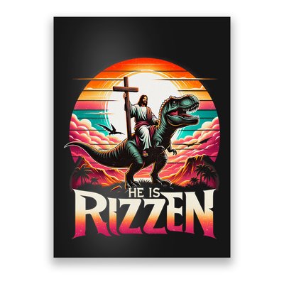 He Is Rizzen Jesus Has Rizzen Retro Christian Dinosaur Poster