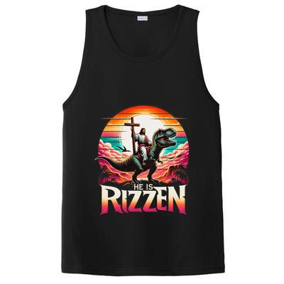 He Is Rizzen Jesus Has Rizzen Retro Christian Dinosaur PosiCharge Competitor Tank