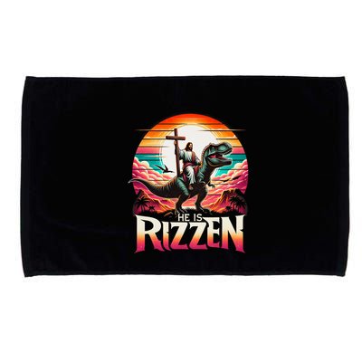 He Is Rizzen Jesus Has Rizzen Retro Christian Dinosaur Microfiber Hand Towel