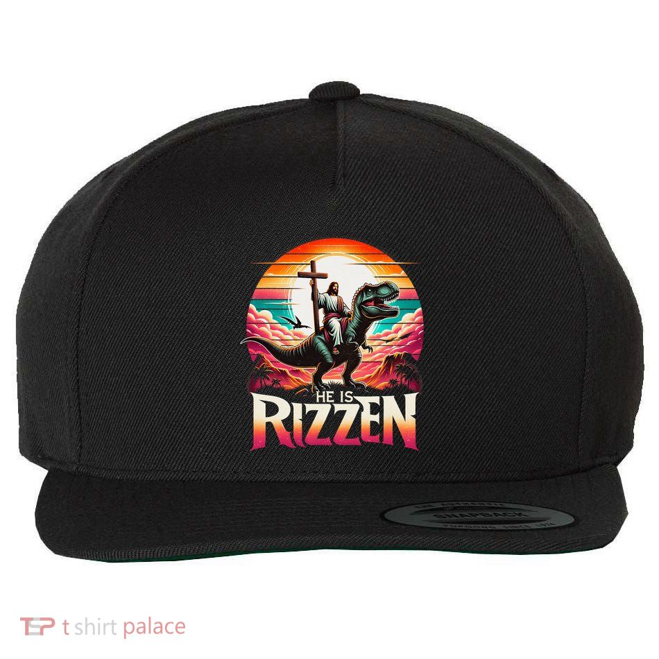 He Is Rizzen Jesus Has Rizzen Retro Christian Dinosaur Wool Snapback Cap