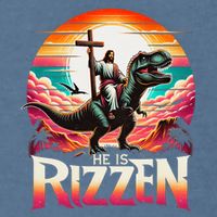 He Is Rizzen Jesus Has Rizzen Retro Christian Dinosaur Garment-Dyed Sweatshirt