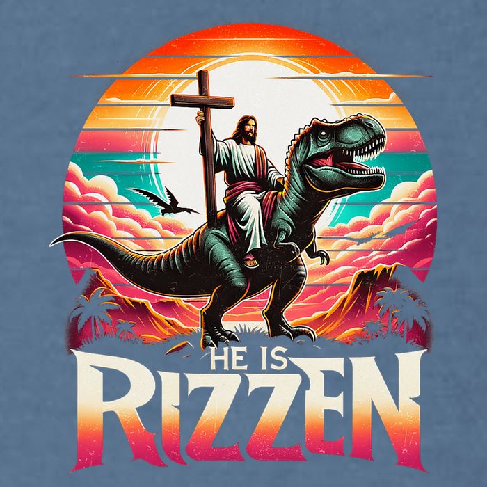 He Is Rizzen Jesus Has Rizzen Retro Christian Dinosaur Garment-Dyed Sweatshirt
