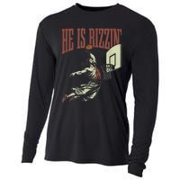 He Is Rizzin Funny Jesus Playing Basketball Meme Easter Cooling Performance Long Sleeve Crew