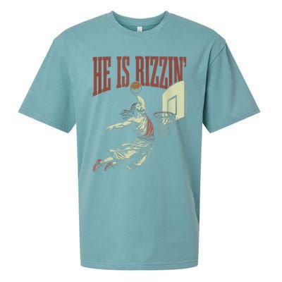 He Is Rizzin Funny Jesus Playing Basketball Meme Easter Sueded Cloud Jersey T-Shirt