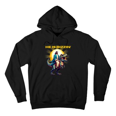 He Is Rizzen Jesus Has Rizzen Retro Christian Dinosaur Hoodie