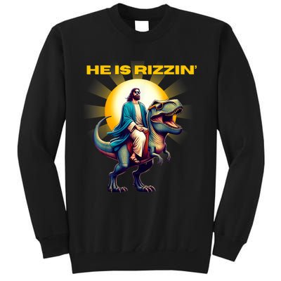 He Is Rizzen Jesus Has Rizzen Retro Christian Dinosaur Sweatshirt