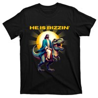 He Is Rizzen Jesus Has Rizzen Retro Christian Dinosaur T-Shirt