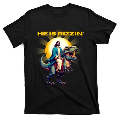 He Is Rizzen Jesus Has Rizzen Retro Christian Dinosaur T-Shirt