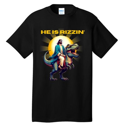 He Is Rizzen Jesus Has Rizzen Retro Christian Dinosaur Tall T-Shirt