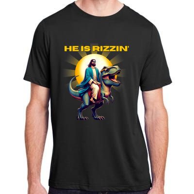 He Is Rizzen Jesus Has Rizzen Retro Christian Dinosaur Adult ChromaSoft Performance T-Shirt