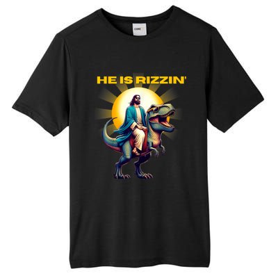 He Is Rizzen Jesus Has Rizzen Retro Christian Dinosaur Tall Fusion ChromaSoft Performance T-Shirt