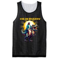 He Is Rizzen Jesus Has Rizzen Retro Christian Dinosaur Mesh Reversible Basketball Jersey Tank